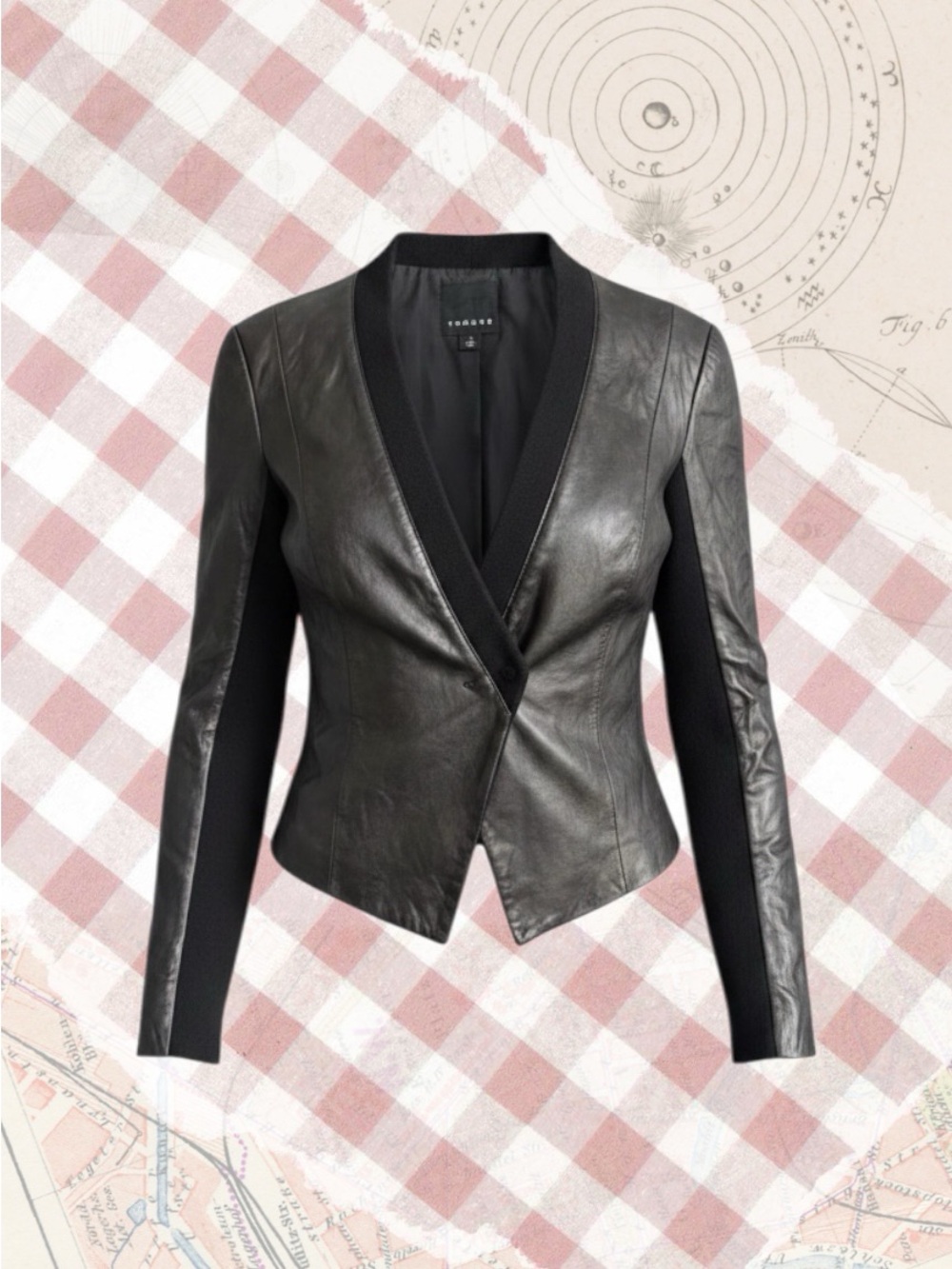 Trouve Black Leather Ponte-Panel Blazer Jacket